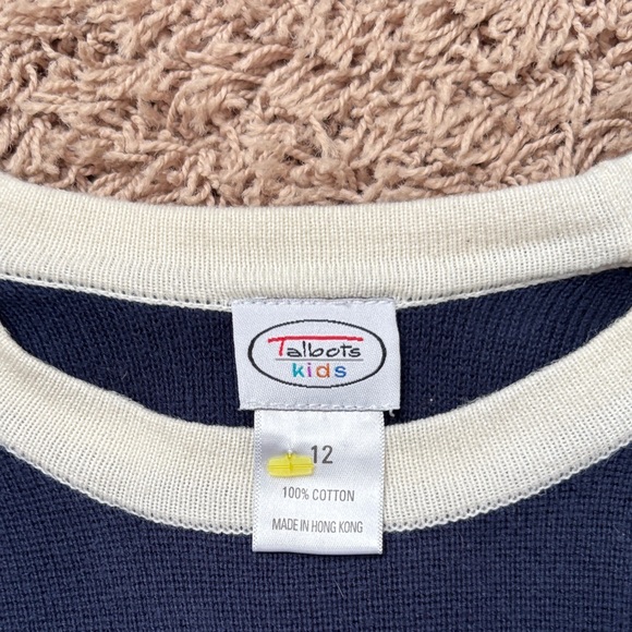Talbots Boys Navy, Orange, and Cream Crewneck Sweater - Picture 2 of 6